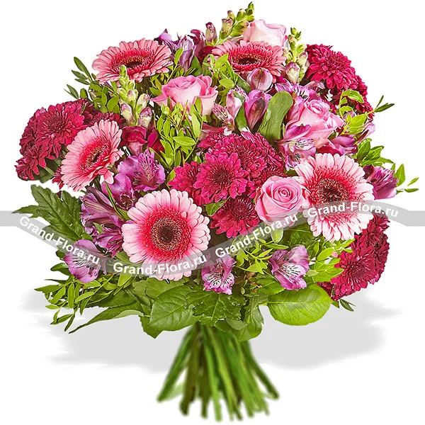 Букет роз и гербер - Оттенки марсала